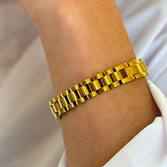 Gold Link Watch Band Bracelet Chain Link Unisex - Picture 2 of 11